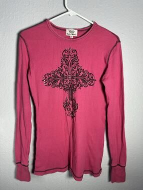 Vintage Y2K Yvette Mandela Women’s Long Sleeve Rhinestone Shirt Pink Size Large